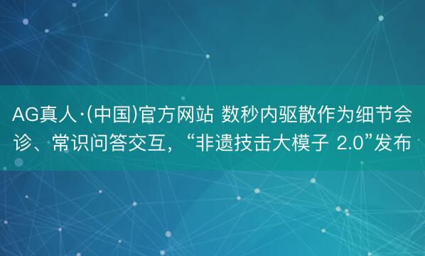 AG真人·(中国)官方网站 数秒内驱散作为细节会诊、常识问答交互，“非遗技击大模子 2.0”发布